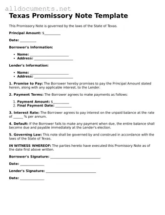 Official  Promissory Note Template for Texas