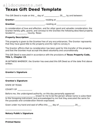 Official  Gift Deed Template for Texas