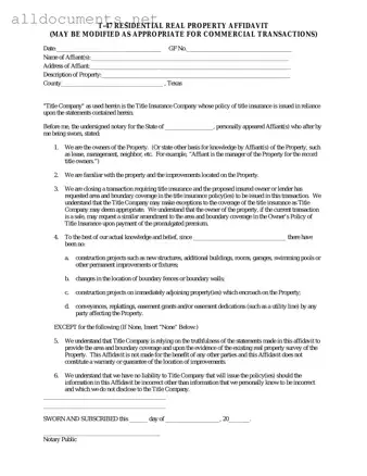 Fillable Texas residential property affidavit T-47 Template in PDF