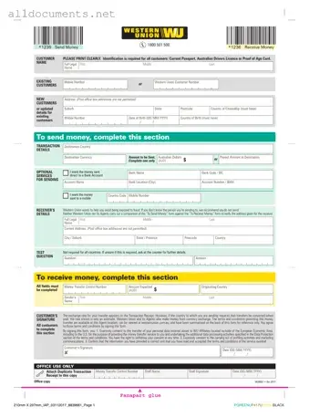 Fillable Western Union Template in PDF