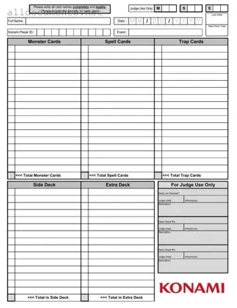 Fillable Konami Decklist Template in PDF