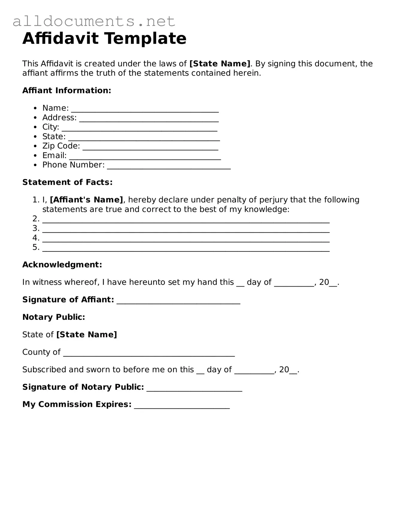 Free Affidavit Document