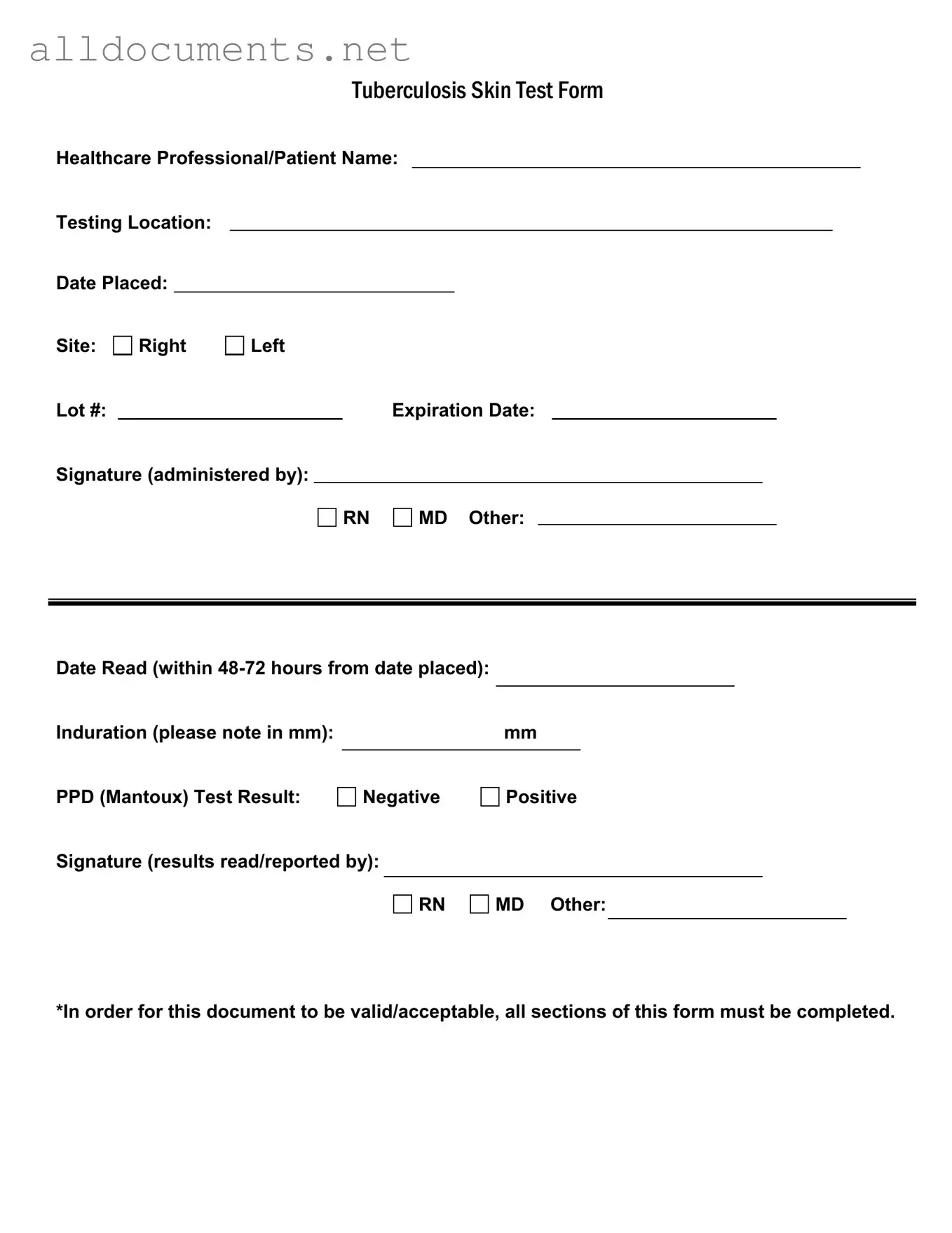Fillable Tb Test Template in PDF