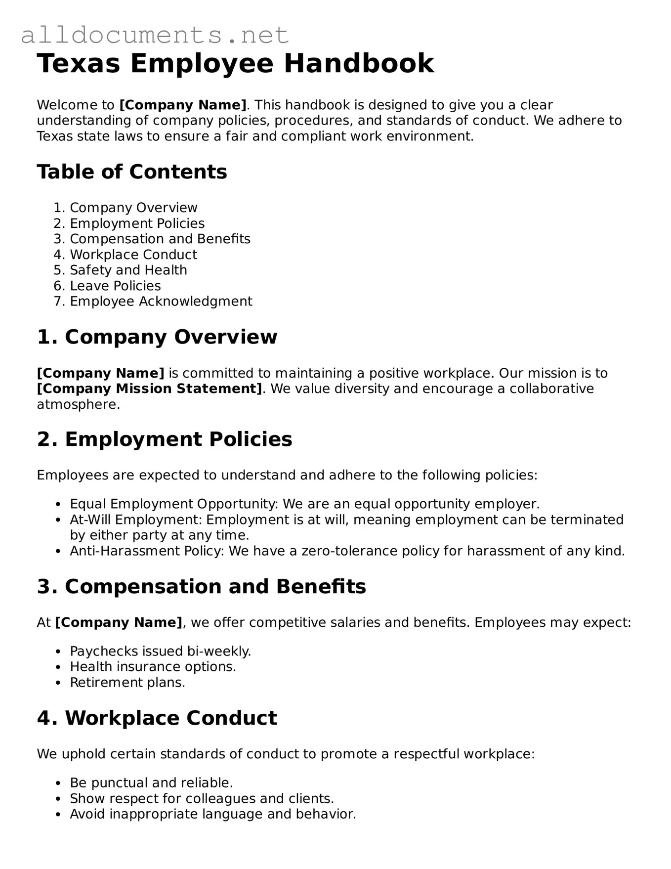 Official  Employee Handbook Template for Texas