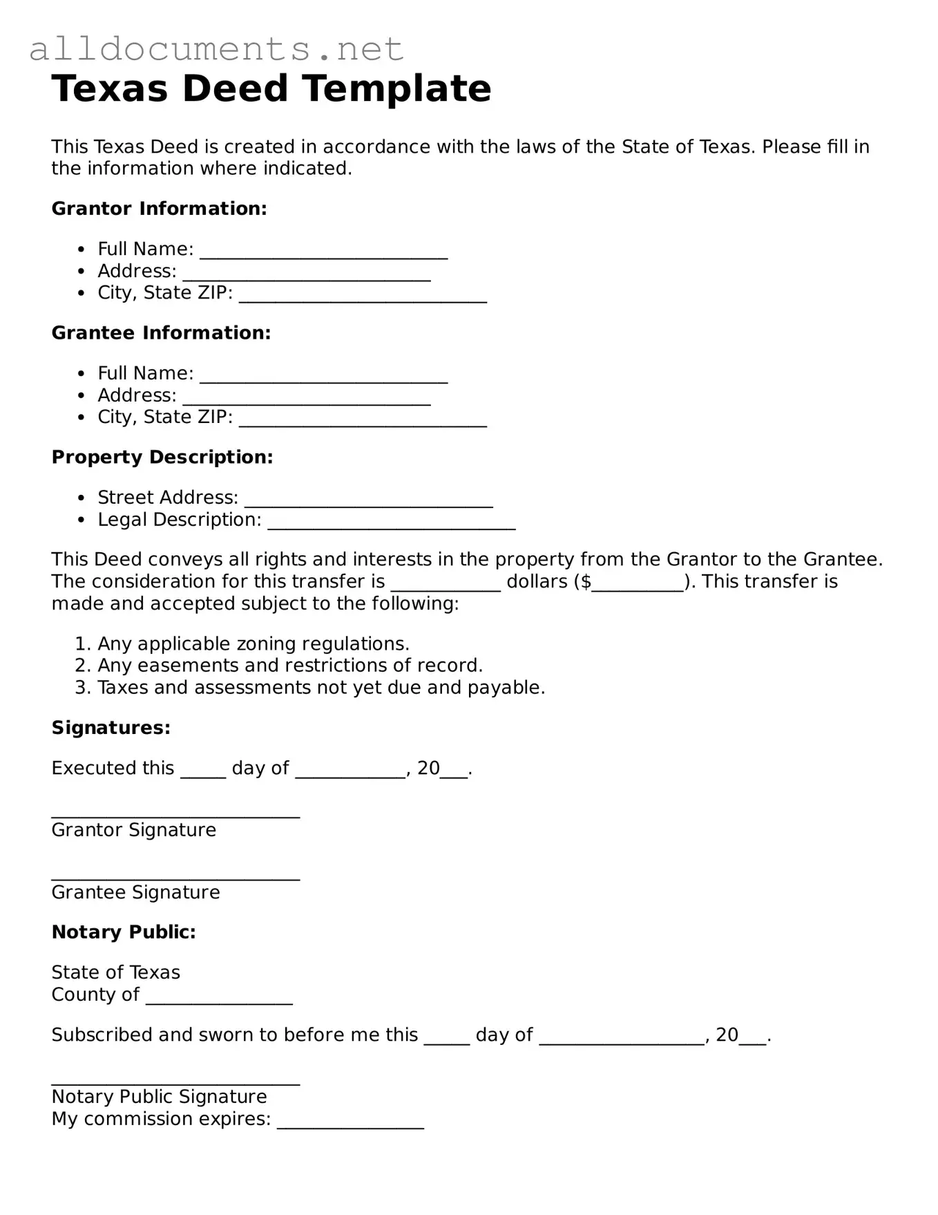 Official  Deed Template for Texas