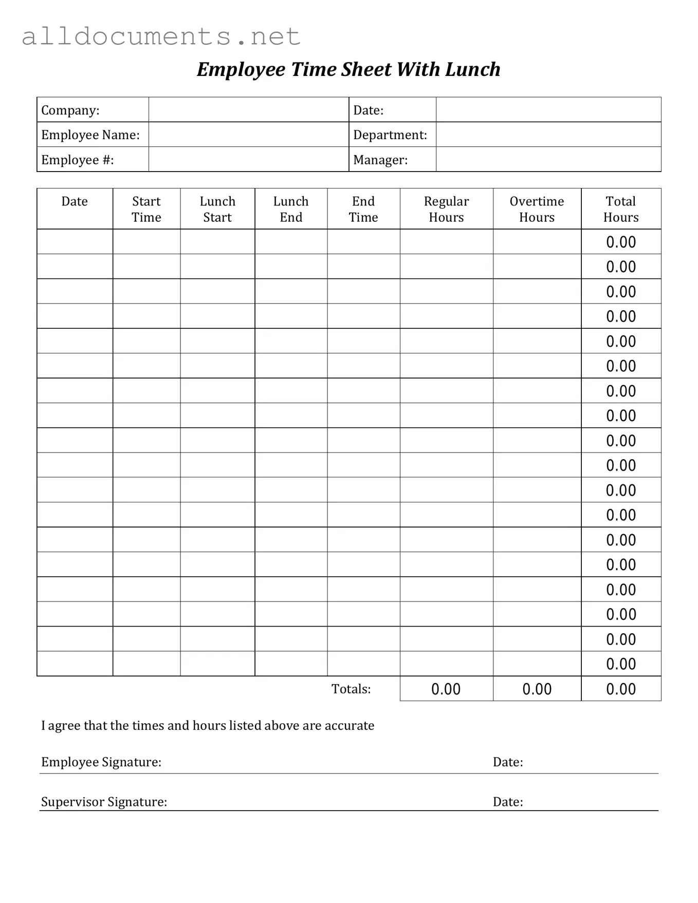 Fillable Time Card Template in PDF