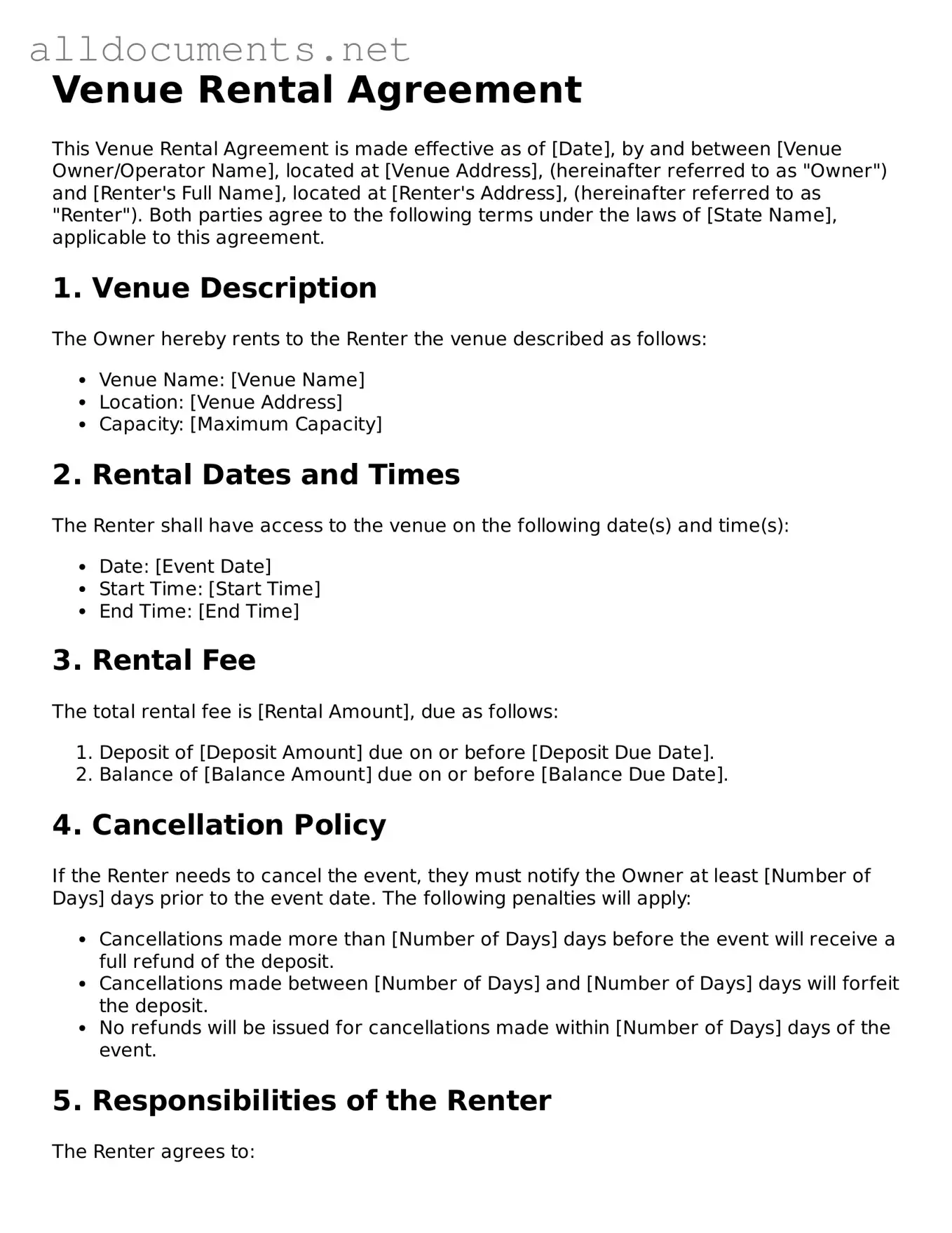 Free Venue Rental Agreement Document