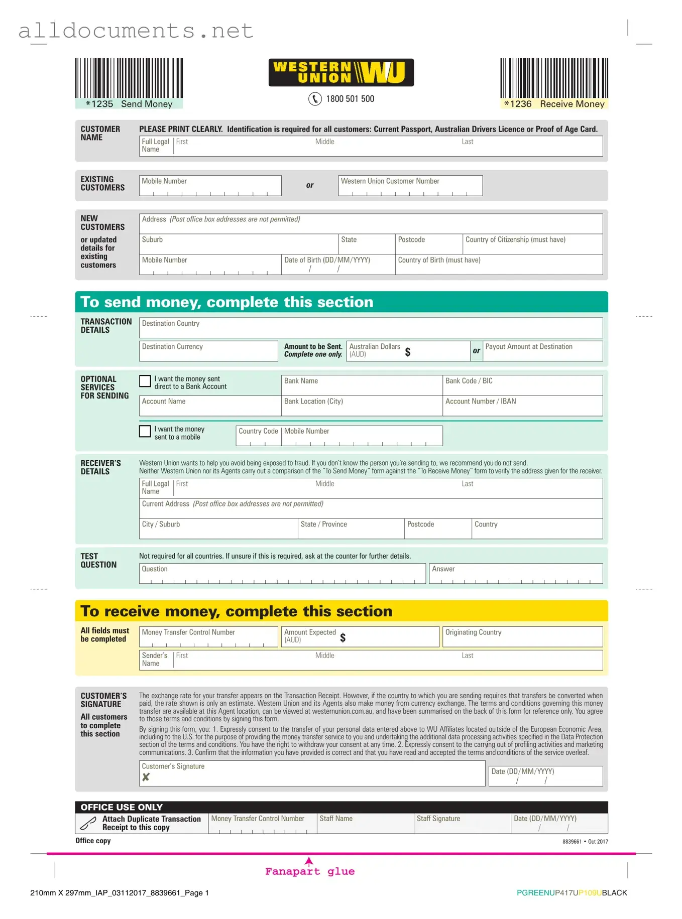 Fillable Western Union Template in PDF